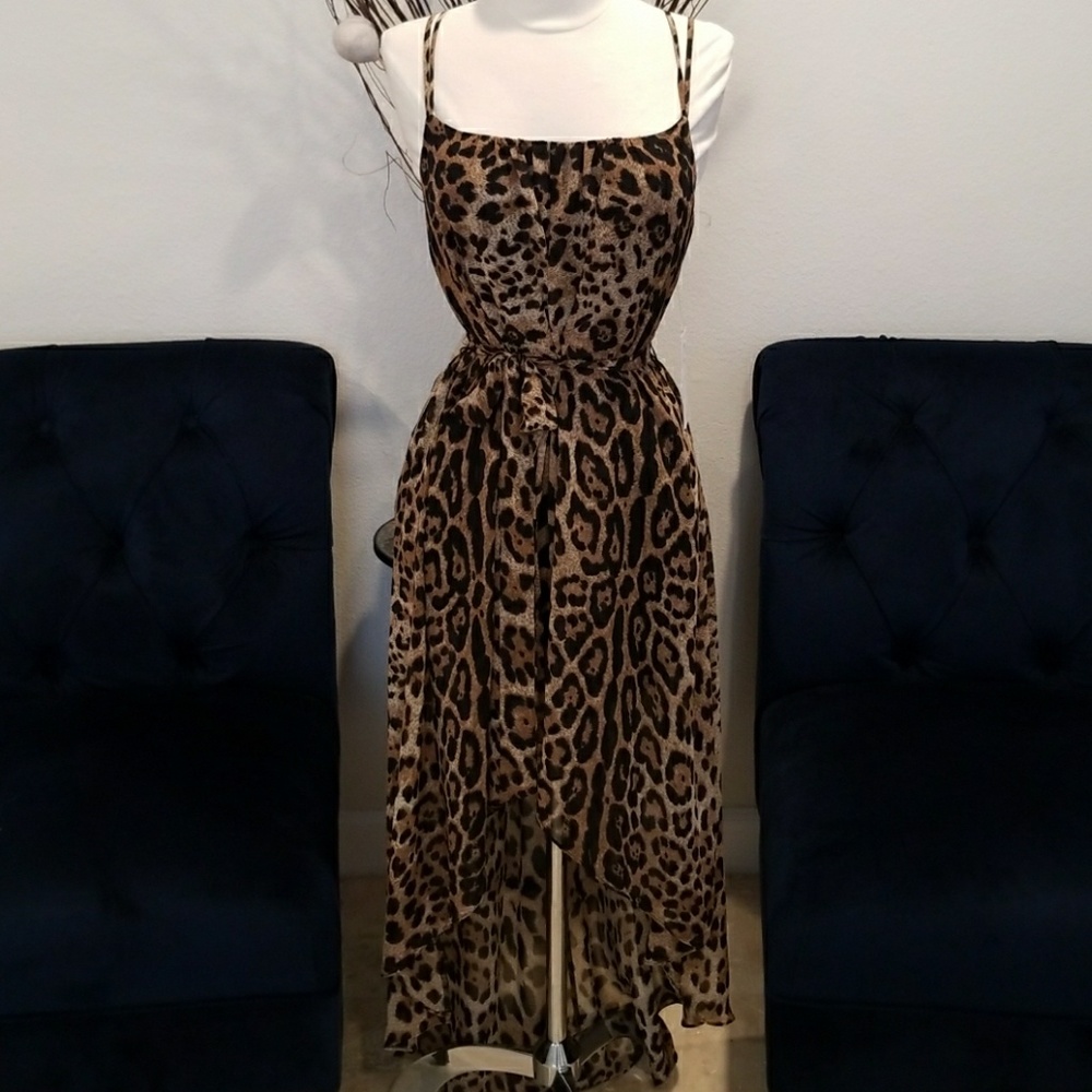 New Sexy Jaguar belt tie maxi dress